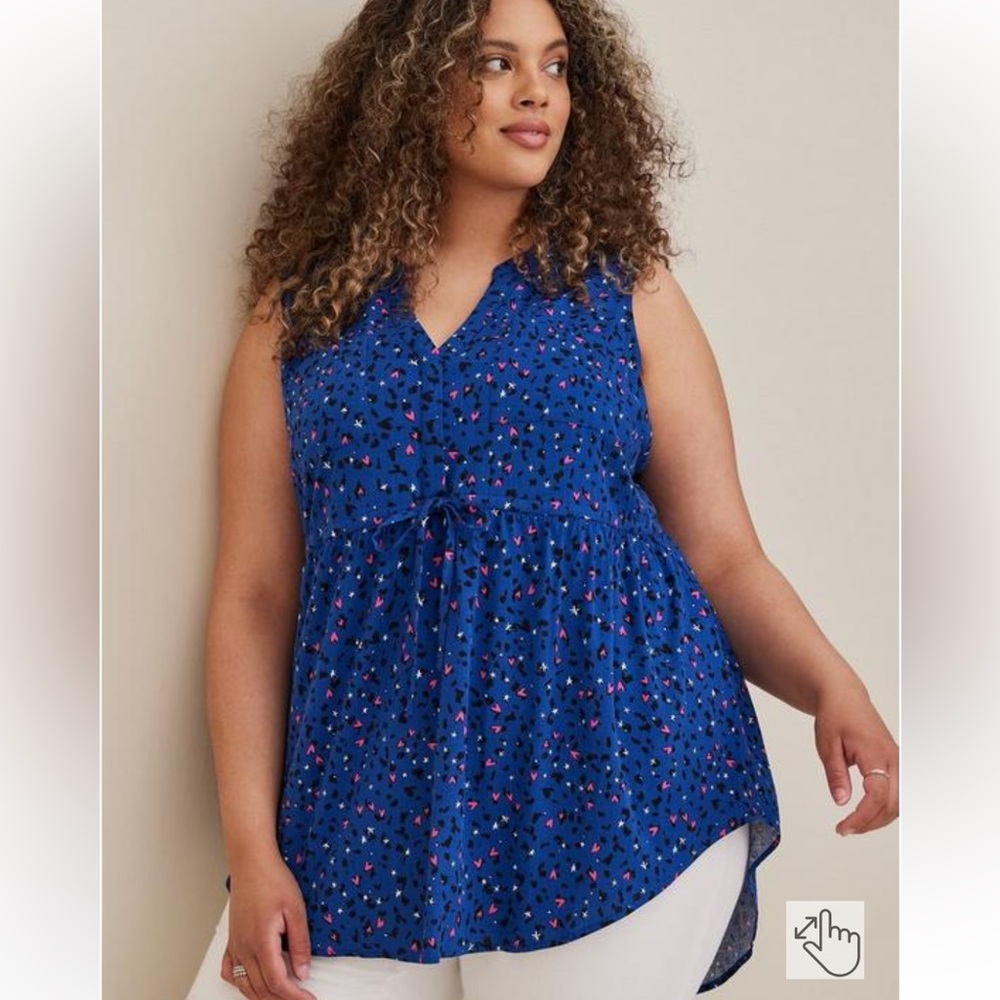 Emma Babydoll Rayon Slub Tie Waist Sleeveless Tunic Top